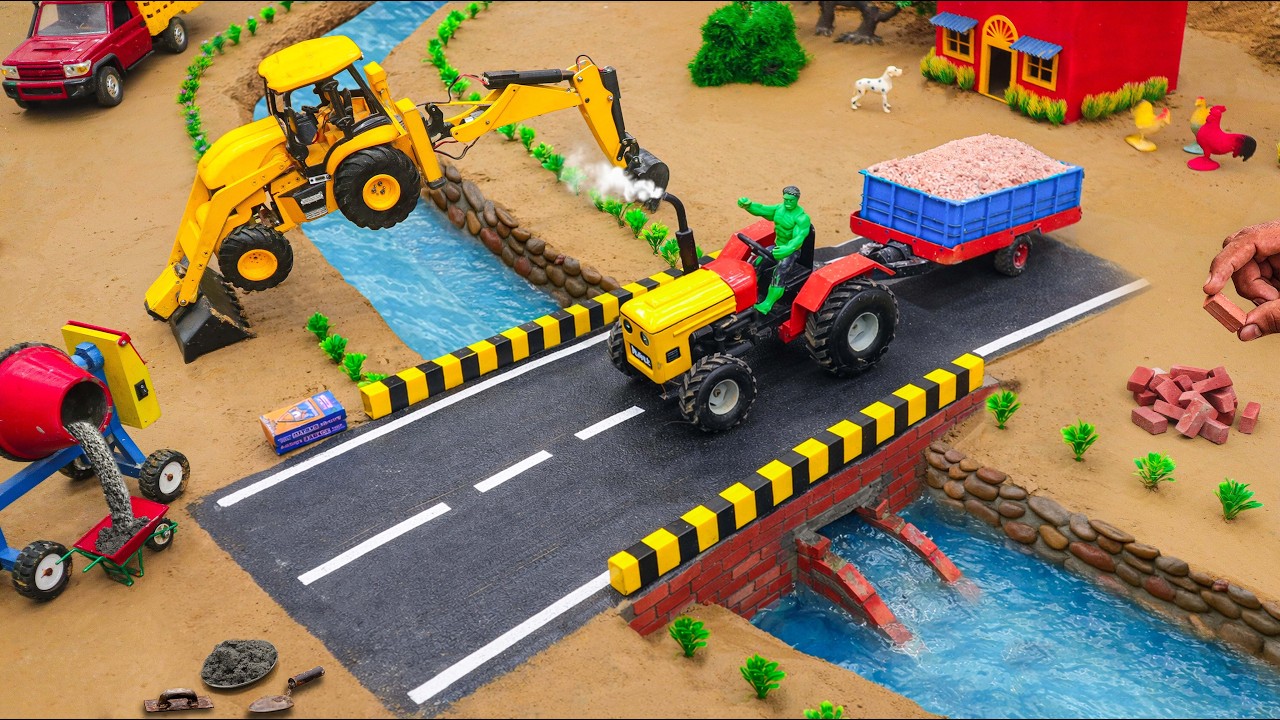 DIY Mini Tractor  &  JCB Making Real Concrete Bridge | Underground Home Pipe Science Project |