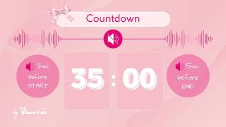 35 Minute Countdown | 🎀 Soft Pink Timer | Beep at Start & End