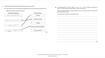 Q3 part a - Understand Pseudocode - Paper 2 oct nov 23 Cambridge iGCSE Computer Science