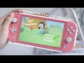 coral nintendo switch lite unboxing 🍑 + intro to animal crossing 🌱