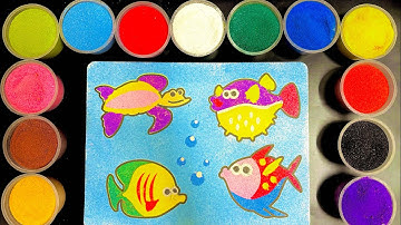 Tô Màu Tranh Cát Chú Rùa và Đàn Cá - Sand Turtle And Fish Coloring Pages