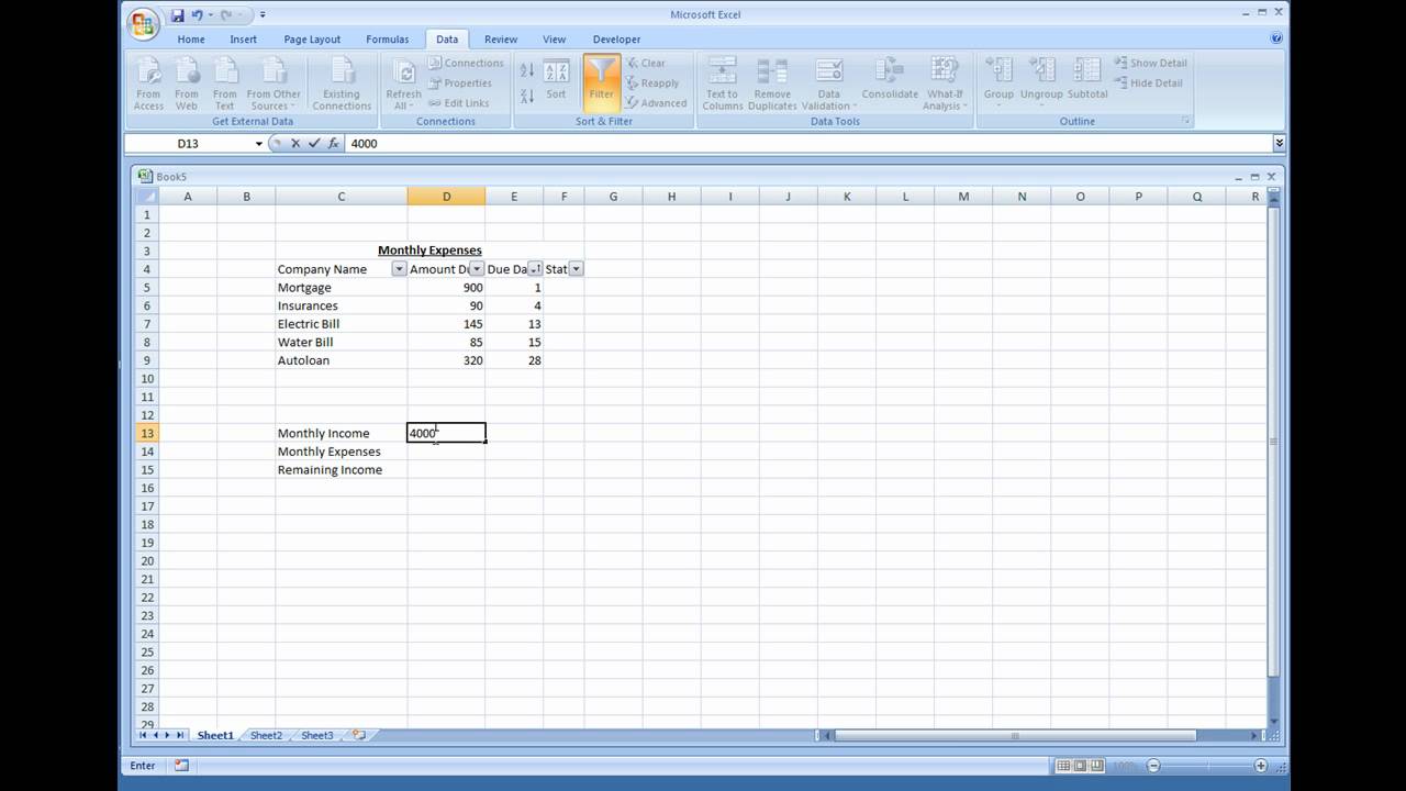 Monthly Expenses Chart Excel