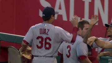 STL@LAA: Diaz ranges, fires a tough off-balance throw