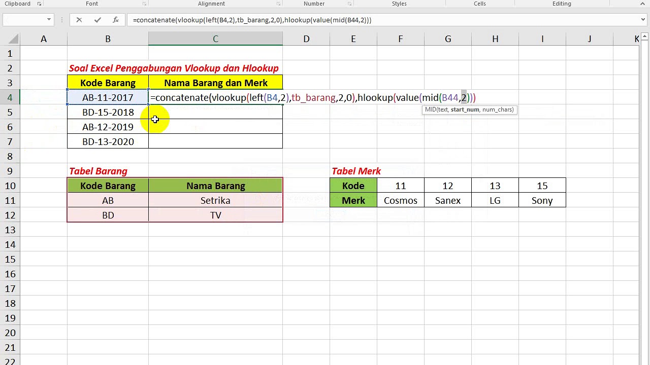 Soal Excel Penggabungan Rumus Vlookup dan Hlookup