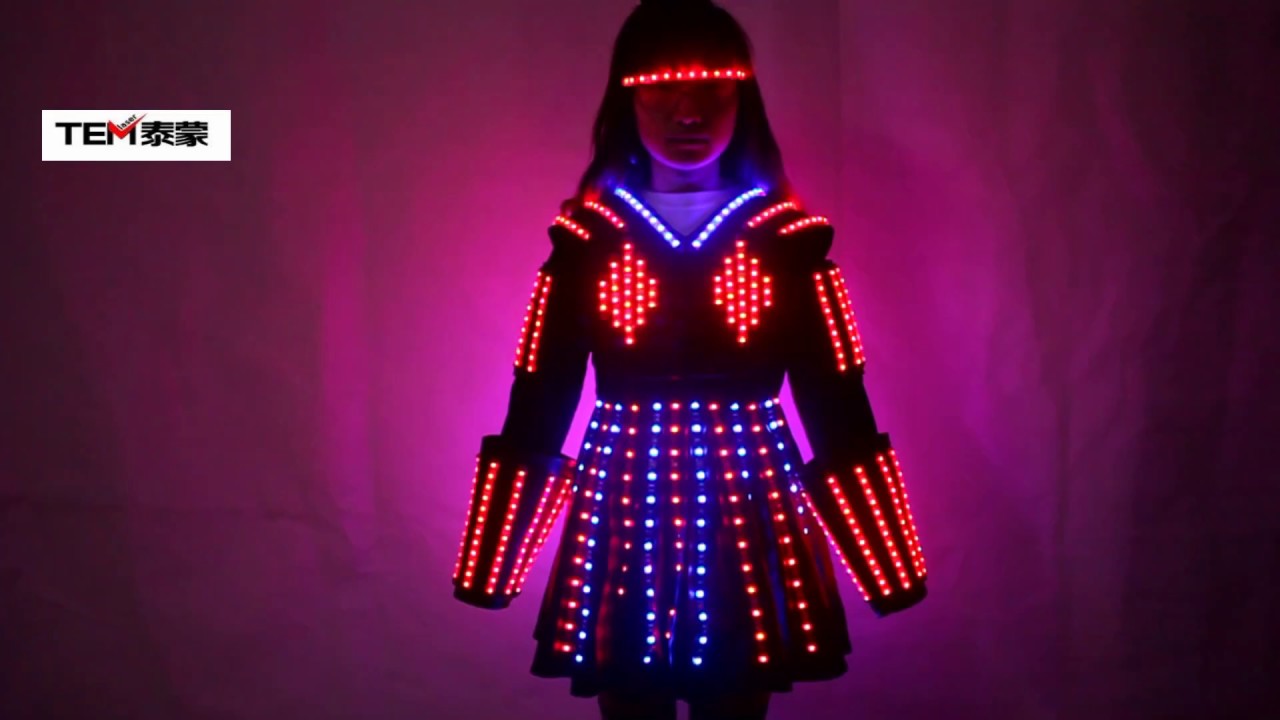 LED Robot Suit Costume Laser Glove Canvas Fashion Glowing Wedding Dress Clothes