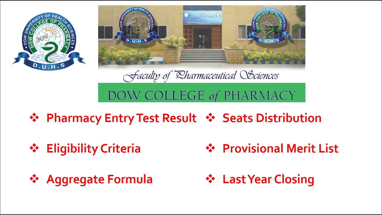 Pharmacy Entry Test Result | Provisional Merit List | Last year Closing  | Seats Distribution