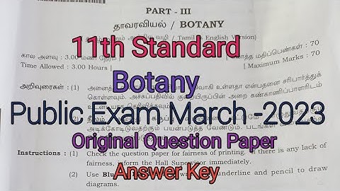 11th Standard Botany public exam march 2023 Question paper and Answer key
