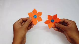 Orange paper flower | easy craft | how to make paper flower | easy flower | simple paper flower screenshot 5