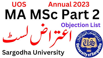 MA MSc Part 2 Annual 2023 Objection List Sargodha University | MA MSc Objections | MA MSc UOS