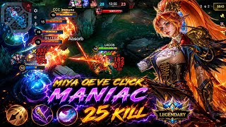 25 Kill Miya With One Click Maniac Built + Emblem Top 1 Global Miya #miya #mobilelegends #mlbb 