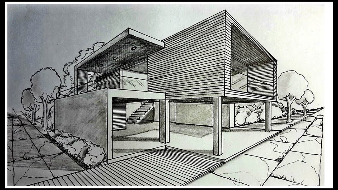 Perspective Inside House Drawing Modern House Modern House 