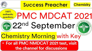 22nd September 2021 NMDCAT || Chemistry Portion || Morning Batch #PMC #TEPS
