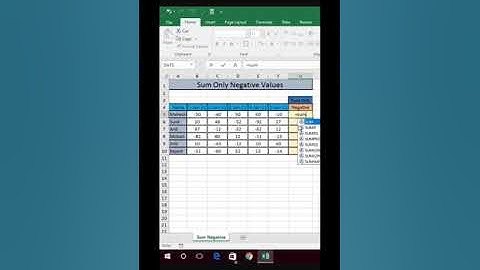 Sum only Negative Number in Excel trick-20 | #Youtube #Shorts