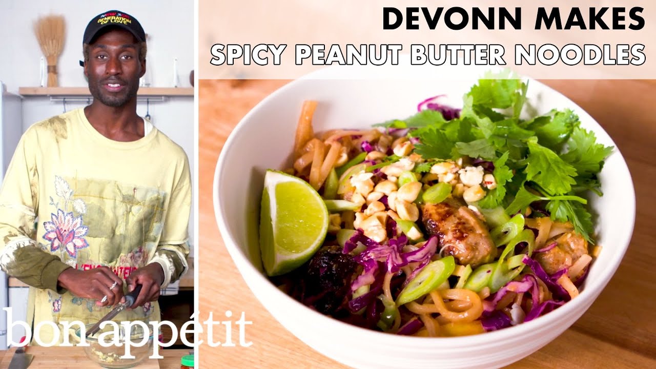 DeVonn Makes Spicy Peanut Butter Noodles with Sausage   From the Home Kitchen   Bon Apptit