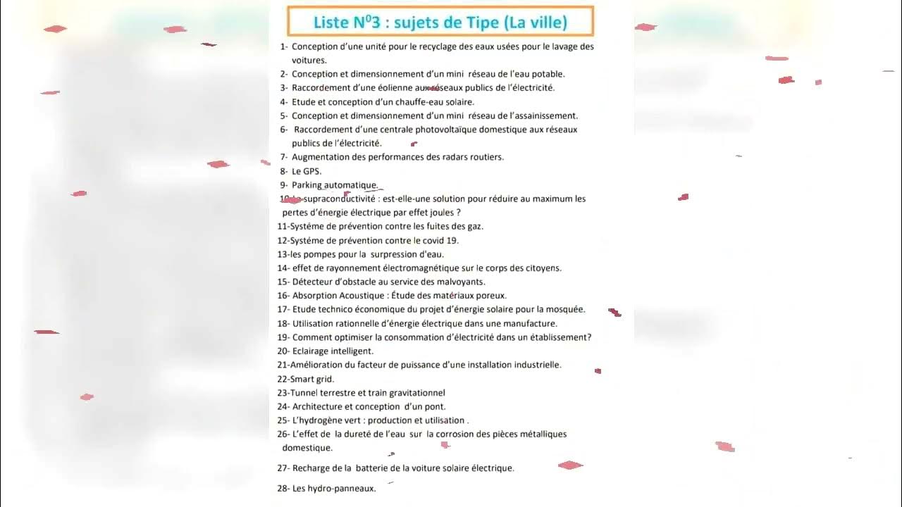 Liste N 3 sujets TIPE ( la ville) YouTube