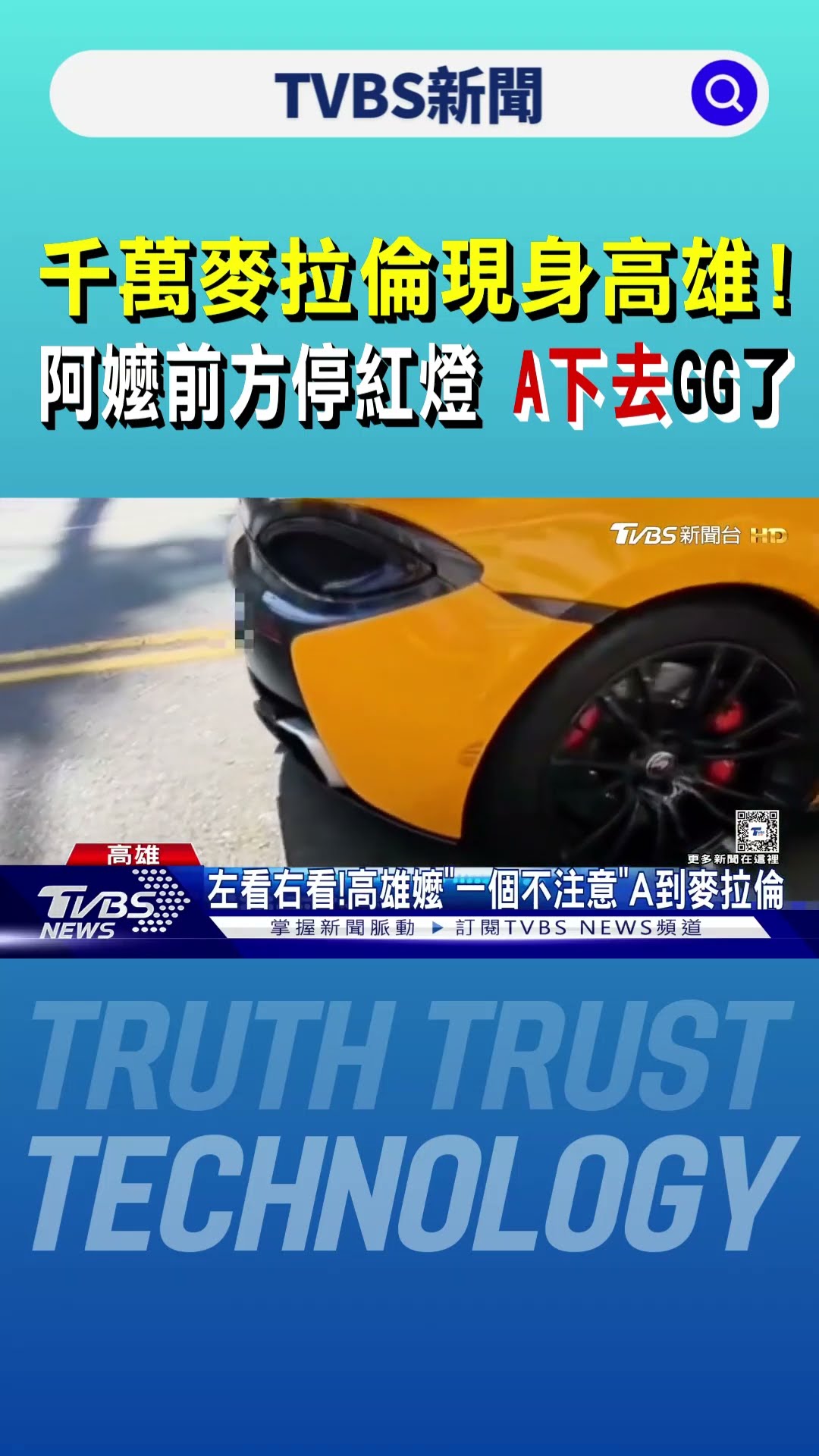 千萬麥拉倫現身高雄! 阿嬤「左顧右看」前方停紅燈 A下去GG了｜TVBS新聞 @TVBSNEWS01