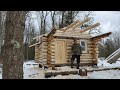 building a tiny rustic  Wilderness log cabin (episode 26) #Gables #Purlins #RidgeBeam.