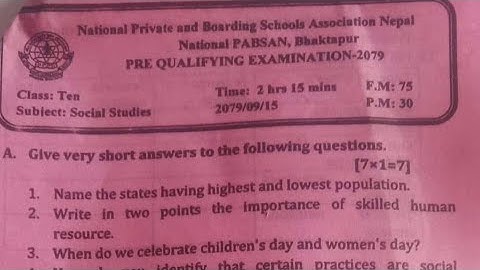 Latest Social Studies for SEE Question from National PABSON..Pre Qualyfying Exam 2079