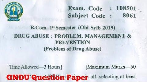 Gndu B.Com 1st Semester Drug Abuse Question Paper | Bcom 1st Semester Drug Abuse Question Paper 2023