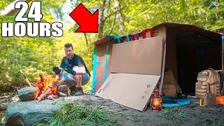 24 HOUR BOX FORT IN THE WOODS SURVIVAL CHALLENGE! 📦