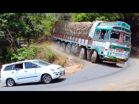 Dare Drive At Risky Ghat Down Turnings | Truck Driving Skills | Truck Lorry Videos | Trucks In Mud