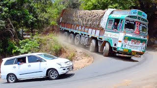 Dare Drive At Risky Ghat Down Turnings | Truck Driving Skills | Truck Lorry Videos | Trucks In Mud
