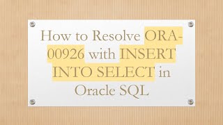 Celebrity How to Resolve ORA-00926 with INSERT INTO SELECT in Oracle SQL Profile