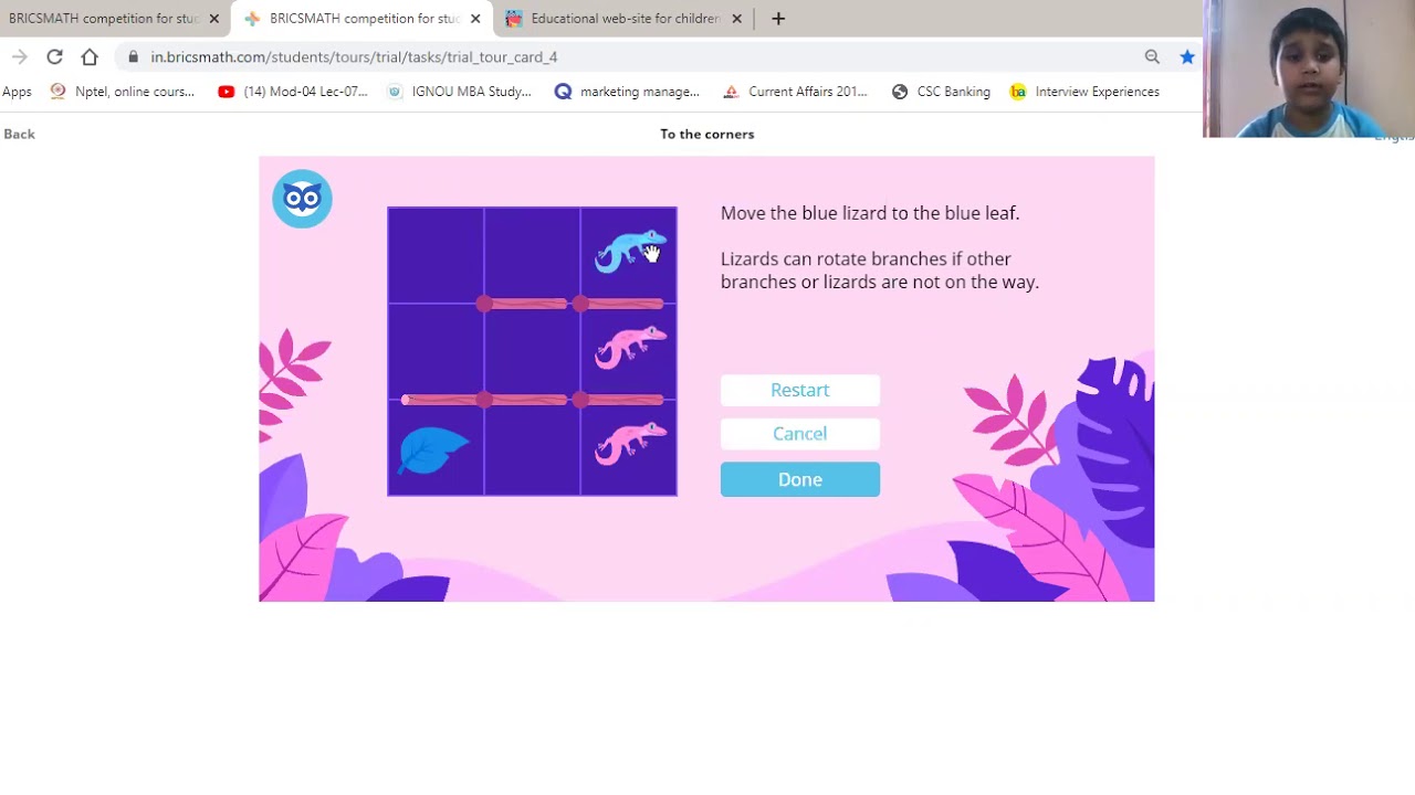 BRICSMATH 2020 | Class 1 | Trial Round | Practice Problems | BRICS | |Task 4 | To the corners