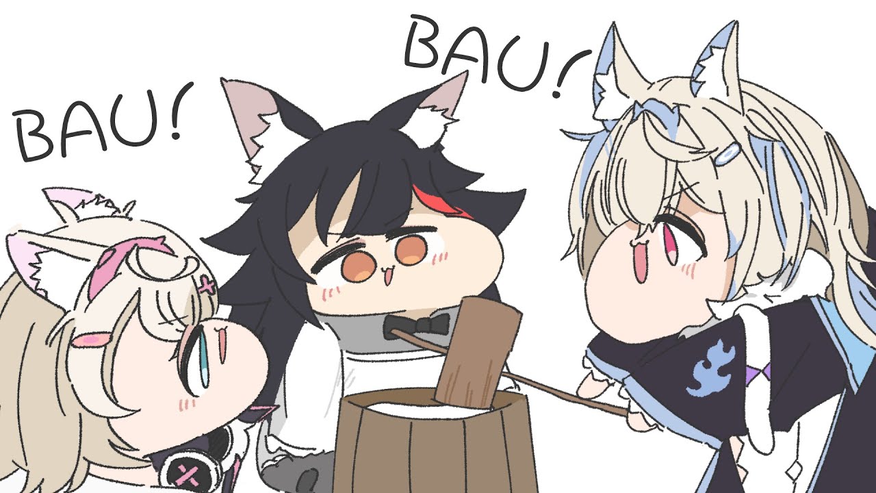 【手描き】母性溢れるミオしゃと無邪気すぎるフワモコの餅つき大会【大神ミオ/モココ・アビスガード/フワワ・アビスガード/フワモコ/ホロライブ切り抜き】