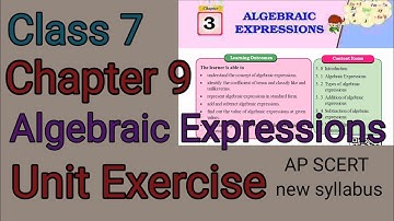 Unit Exercise, Algebraic expressions, Chapter 9,Class7, AP SCERT new syllabus.