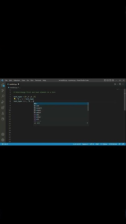 Interchange first and last element in a list in python - YouTube