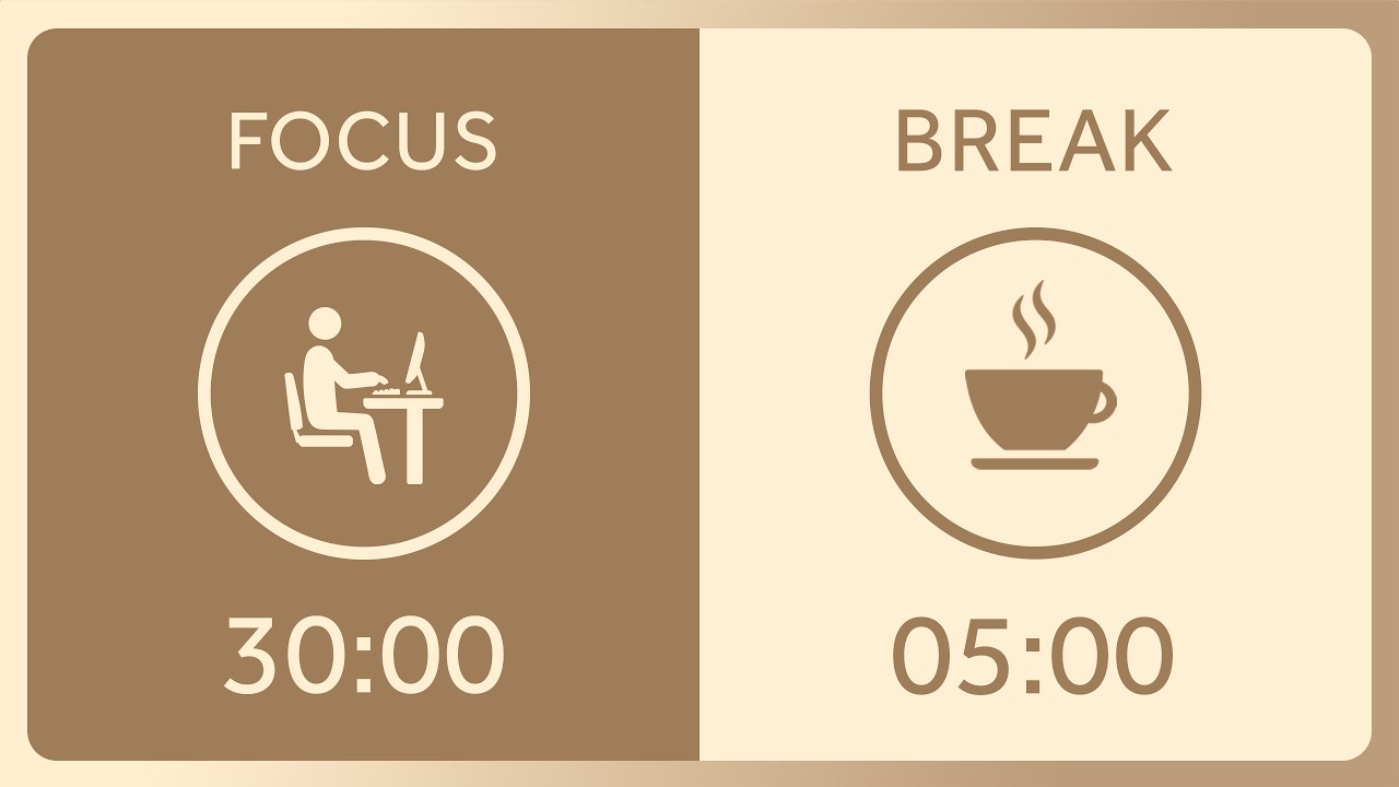 30/5 Pomodoro Timer 2h with Brown Noise | Study with Me, Focus ...