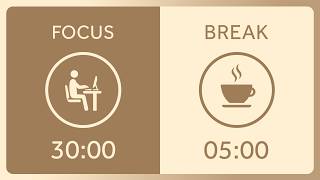 30/5 Pomodoro Timer 2h with Brown Noise | Study with Me, Focus &amp; Productivity (4x30) #pomodorotimer