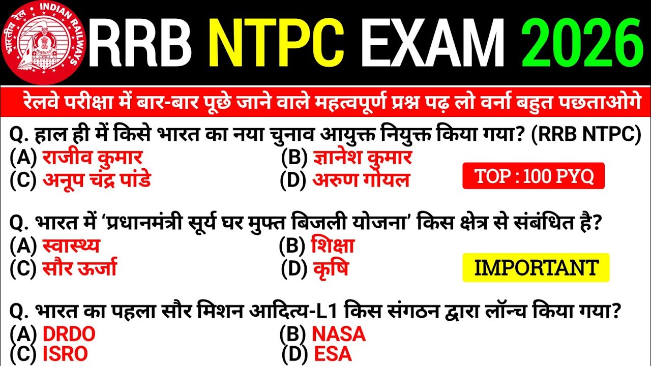 RRB NTPC 2026 | RRB NTPC GK GS Practice Set | NPTC GK GS Top 120 Expected PYQs |NTPC GK GS #ntpc
