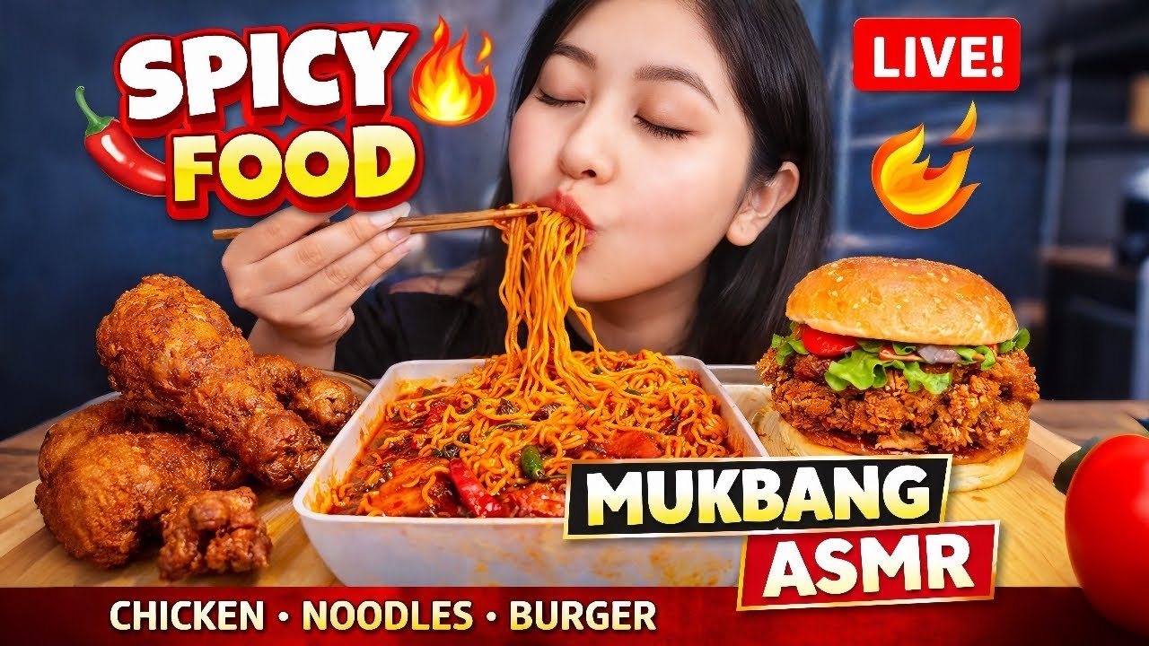 ASMR Eating Spicy Noodles & Chicken 🍜🔥 | Live Mukbang | Eating Show