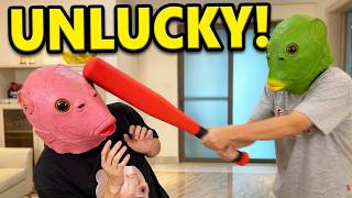 UNLUCKY GUY CHALLENGE: Fish Mask vs Giant Foam Hand Punishment! 😱 #funny #funnygame #happy #memes