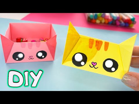 Оригами Котик Коробочка из бумаги | Канцелярия с котиками | Origami cat box tutorial - Лум Планет