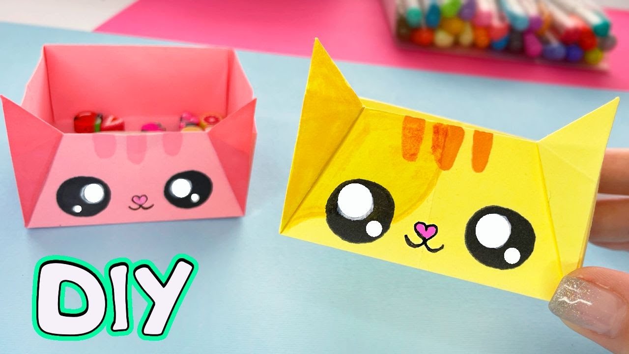 Оригами Котик Коробочка из бумаги Канцелярия с котиками Origami cat