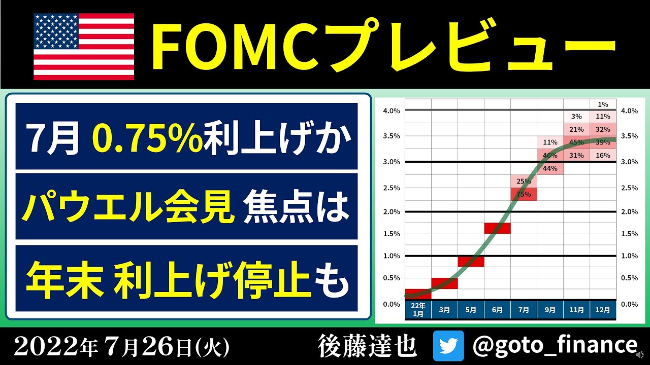 FOMCプレビュー 0.75%利上げか パウエル会見の注目点は（2022/7/26）