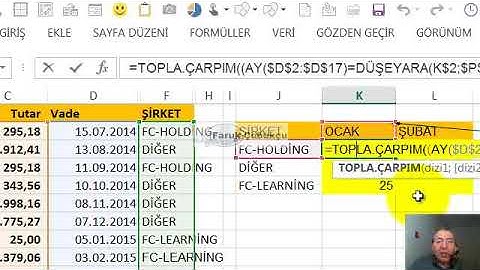 Excel TOPLA.ÇARPIM (SUMPRODUCT) Fonksiyonu
