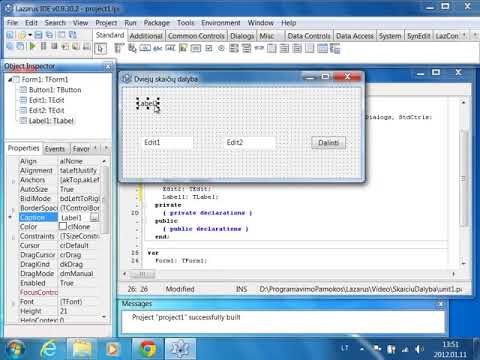 Lazarus dviejų skaičių dalybos programa. Pagrindinių komponentų taikymas