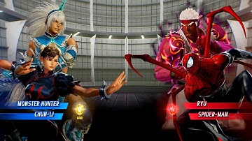 BLUE MONSTER HUNTER & CHUN LI VS RED RYU & RED SPIDER MAN - Marvel vs Capcom Infinite All Costumes