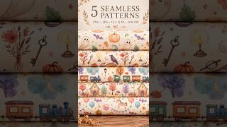 【BunnyMoonStoreArt】5 Halloween Seamless Patterns PNG, Watercolor Spooky Autumn Digital Paper
