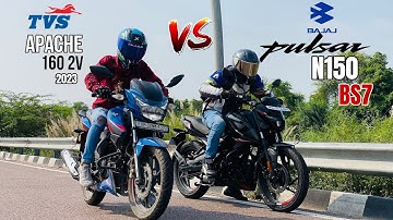 Bajaj pulsar n150 e20 bs7 vs tvs Apache 160 2v e20 bs7 | top end race ⚡ | shocking result 😱