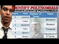 IDENTIFY POLYNOMIALS & It's Classification:- MONOMIAL; BINOMIAL; TRINOMIAL; POLYNOMIAL [Constant; Li