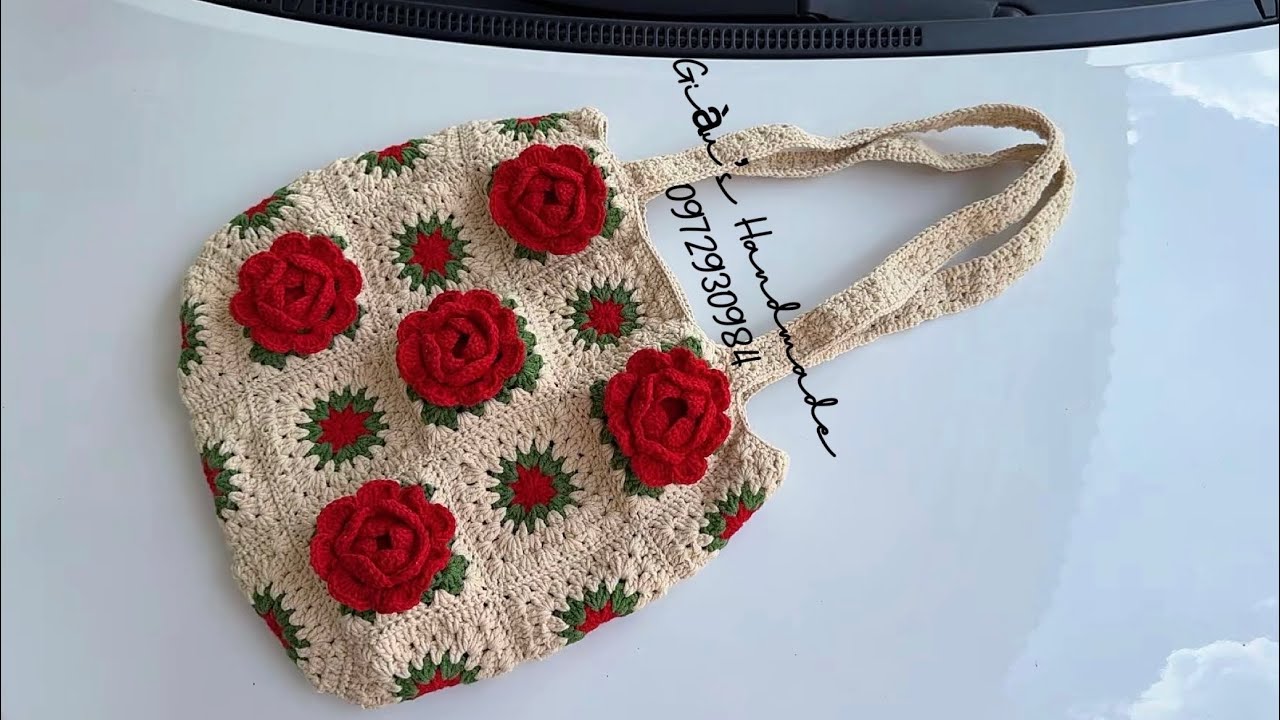 Phần 02: Hướng Dẫn móc mẫu túi Hoa Hồng Ghép Ô / Giàu’s Handmade