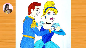 How to draw Cinderella and Prince Charming step by step || Cinderella and prince charming drawing