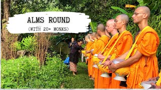 Alms round with 20 Buddhist monks | Pa Pae Meditation Retreat Thailand