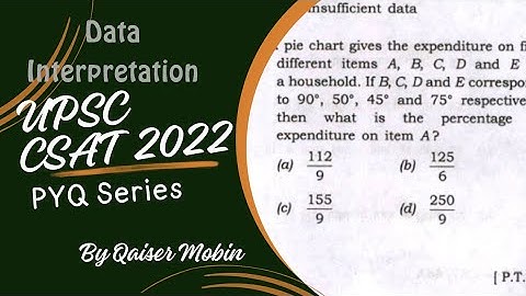 A pie chart gives the expenditure on | Data Interpretation | UPSC CSAT PYQ SERIES 2022 | Full Course