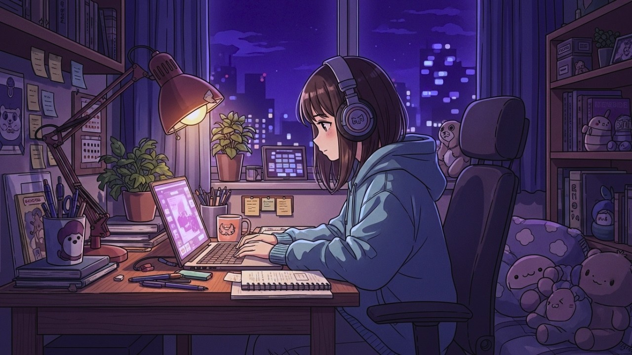 Late Night Cozy Study Room 🎧 1 A.M. Lofi Beats to Study and Calm Work